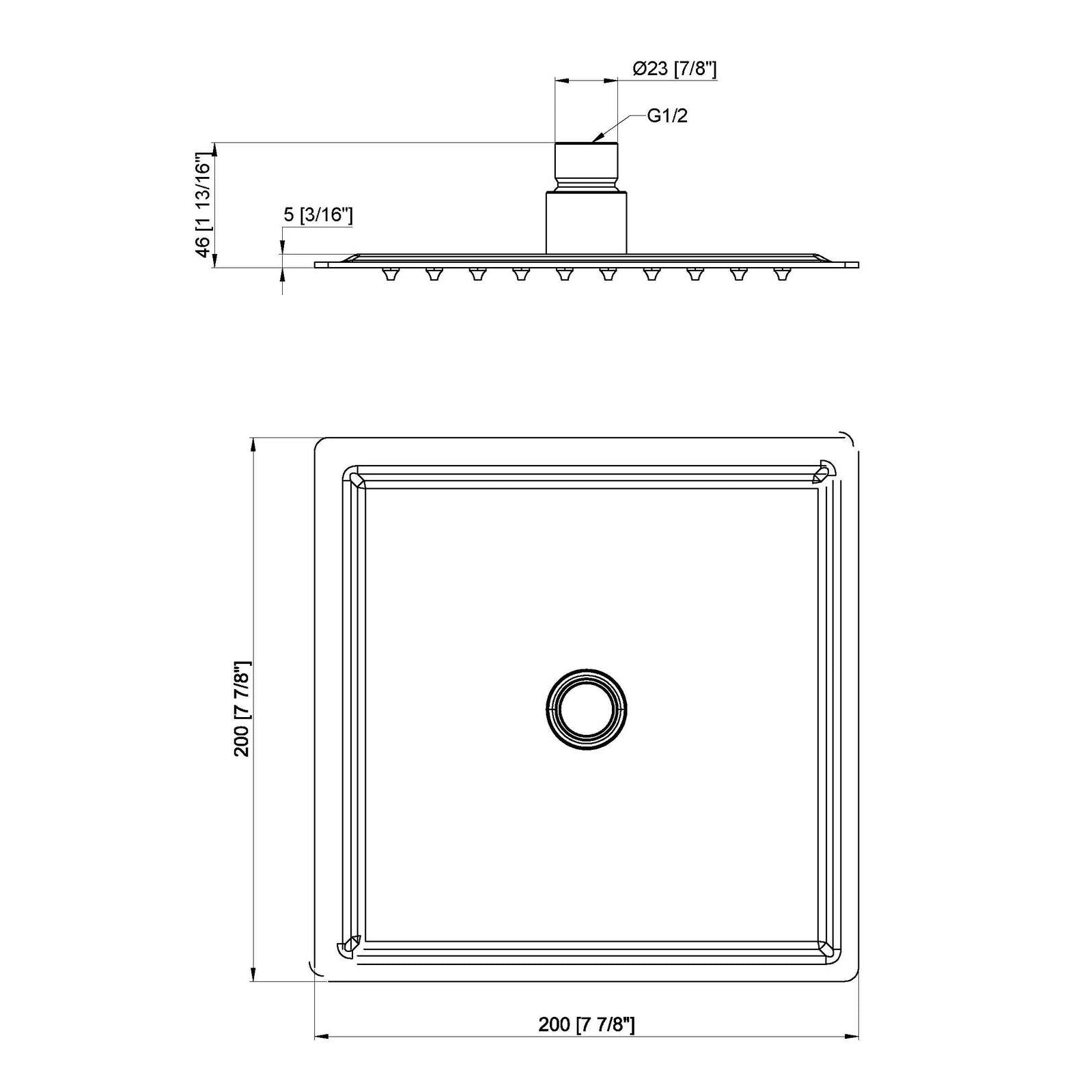 Mackenzie Square Stainless Steel Shower Head 200mm Matte Black