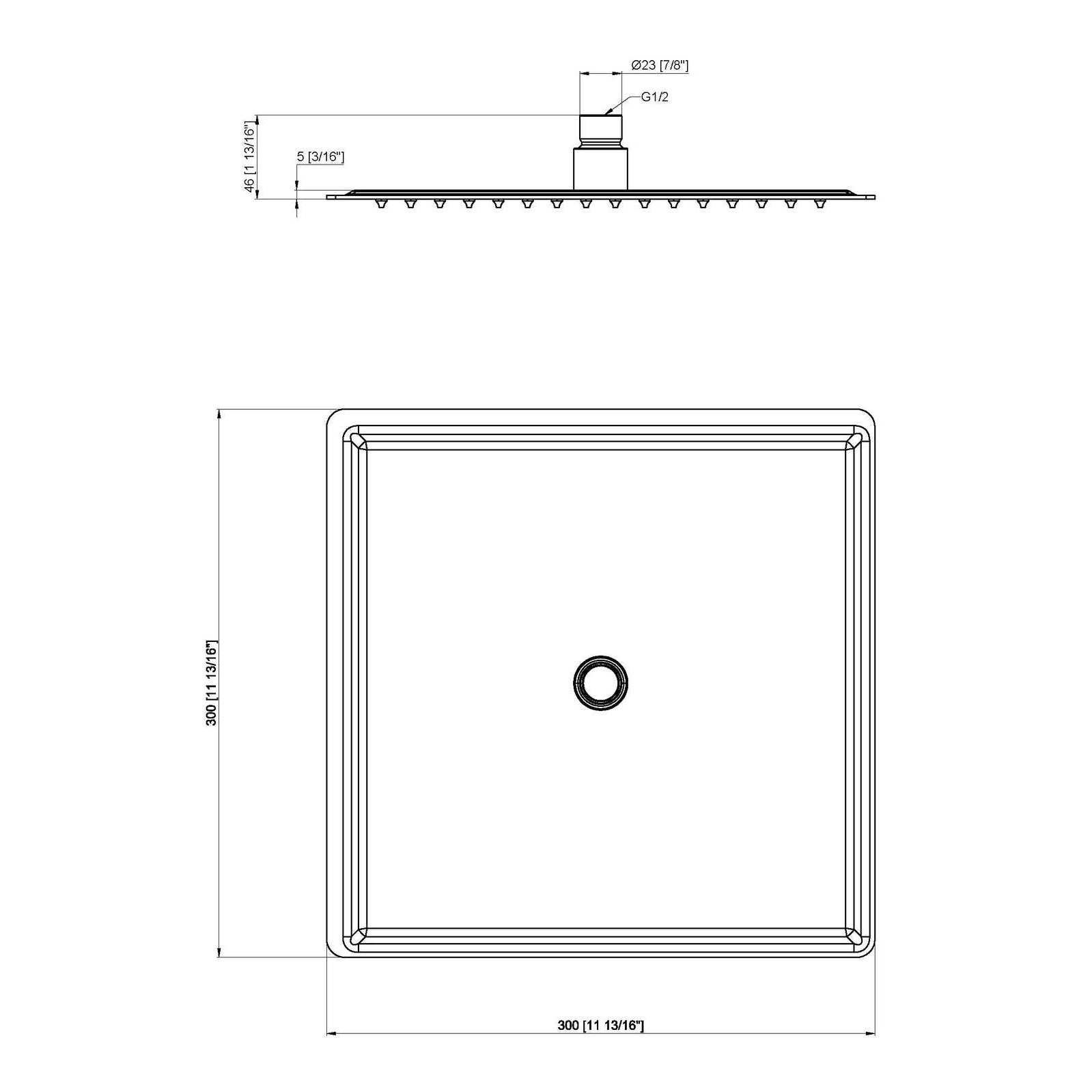 Mackenzie Square Stainless Steel Shower Head 300mm Matte Black