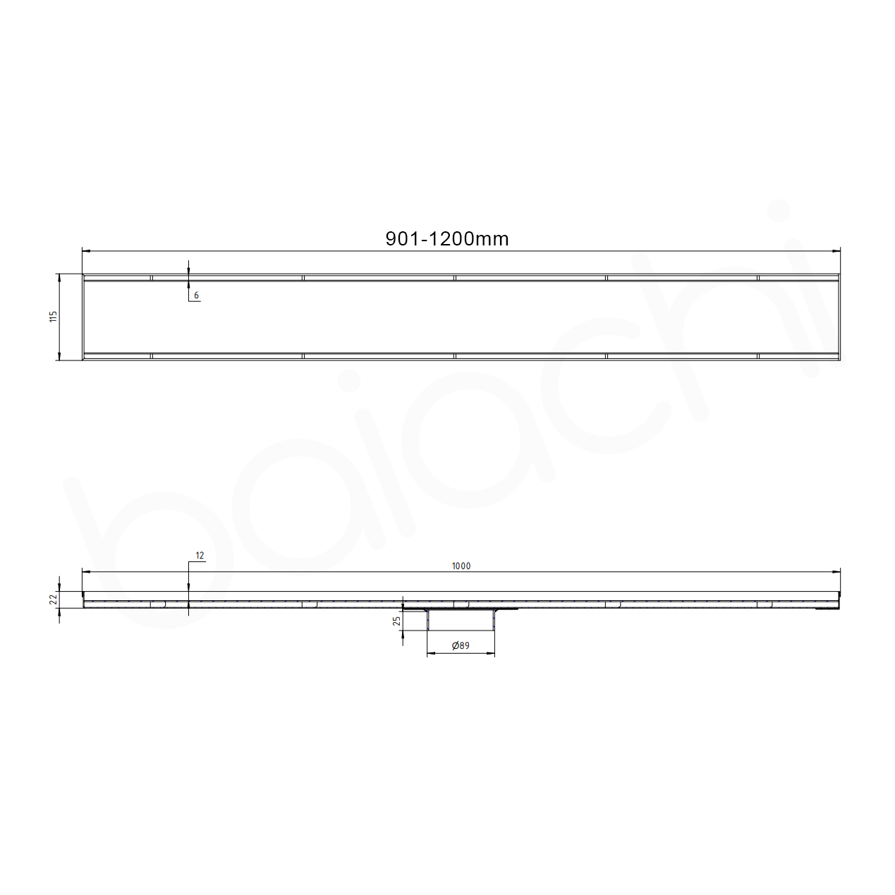 901-1200x115mm Linear Tile Insert Adjustable Floor Waste Gun Metal