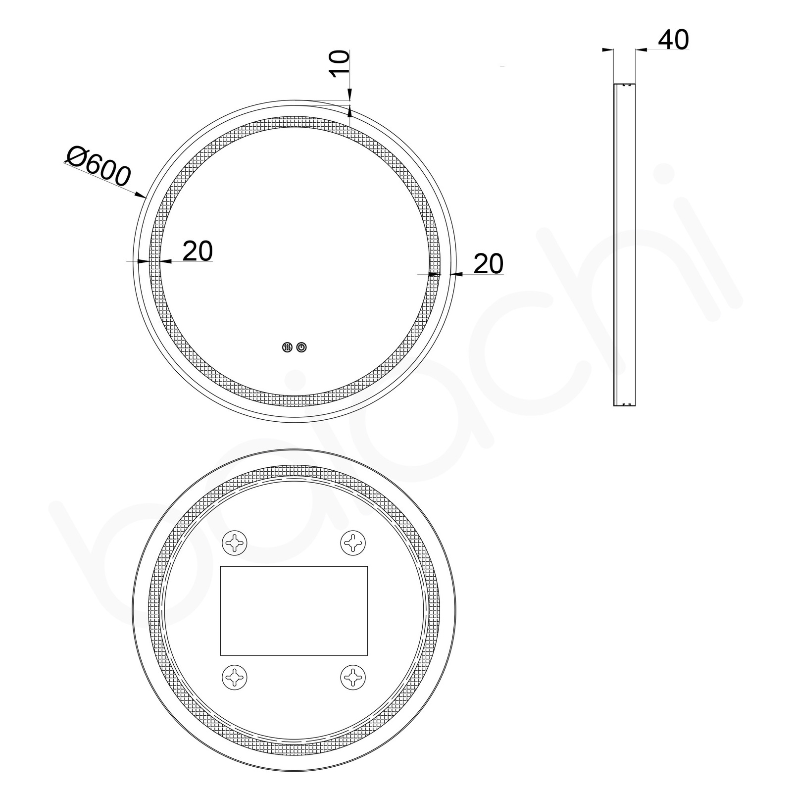 Otus LED 600 Round Frame Mirror Brushed Silver