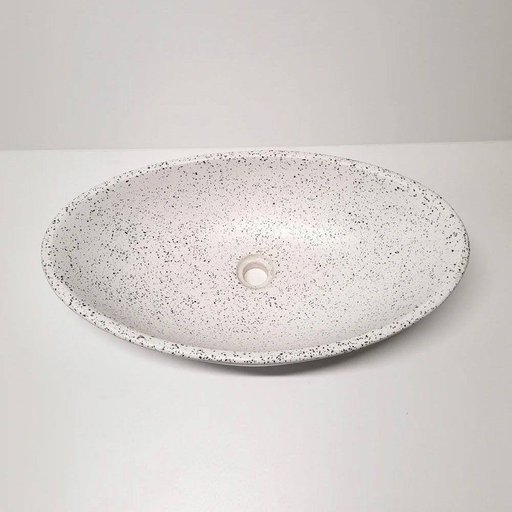 Spring Hill Designs Serica Teardrop Above Counter Concrete Basin White Terrazzo Black Aggregate