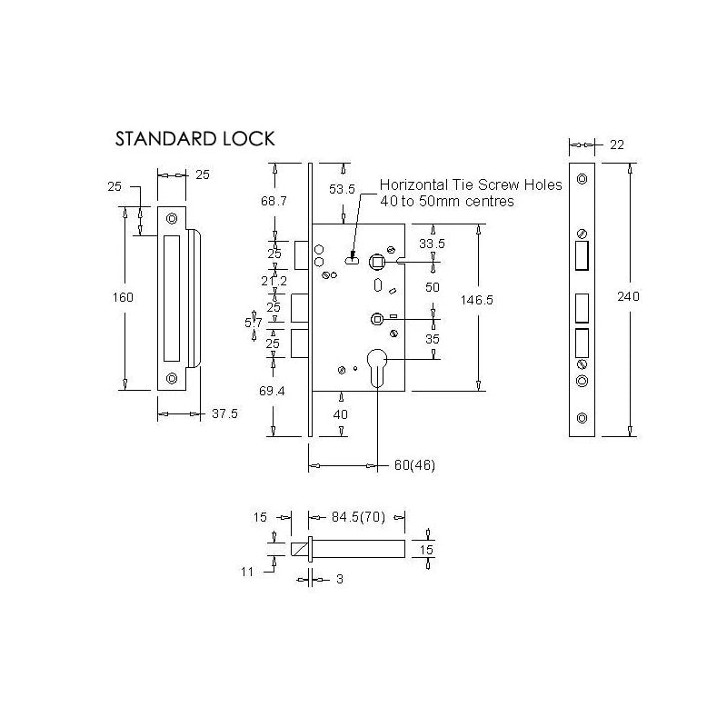 Mediterranean Domici Knurled Lever Range Entrance Door Lock Left Side Matte Black