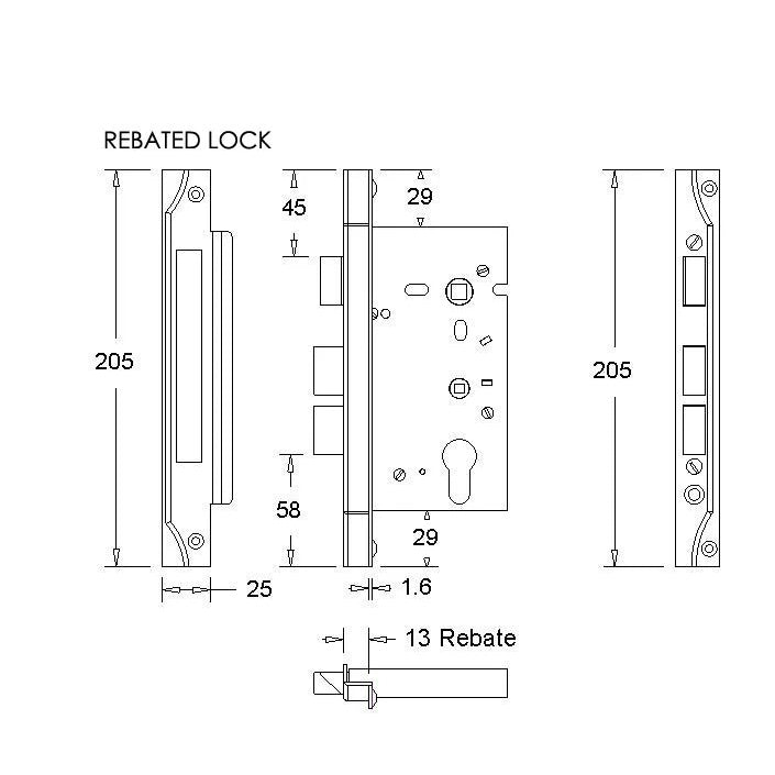 Mediterranean Domici Knurled Lever Range Entrance Door Lock Left Side Matte Black