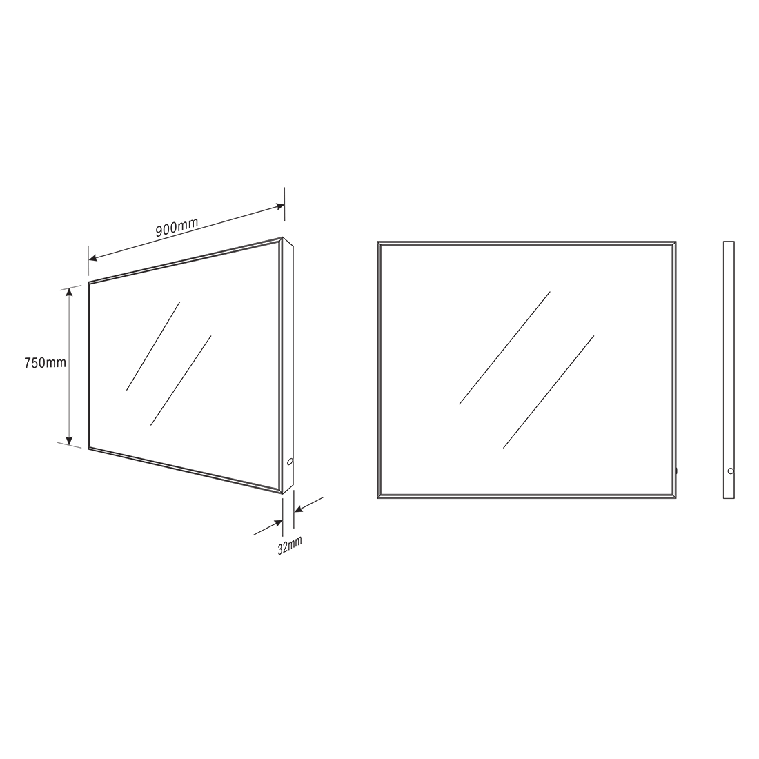 LED Mirror 900x750mm Matte Black