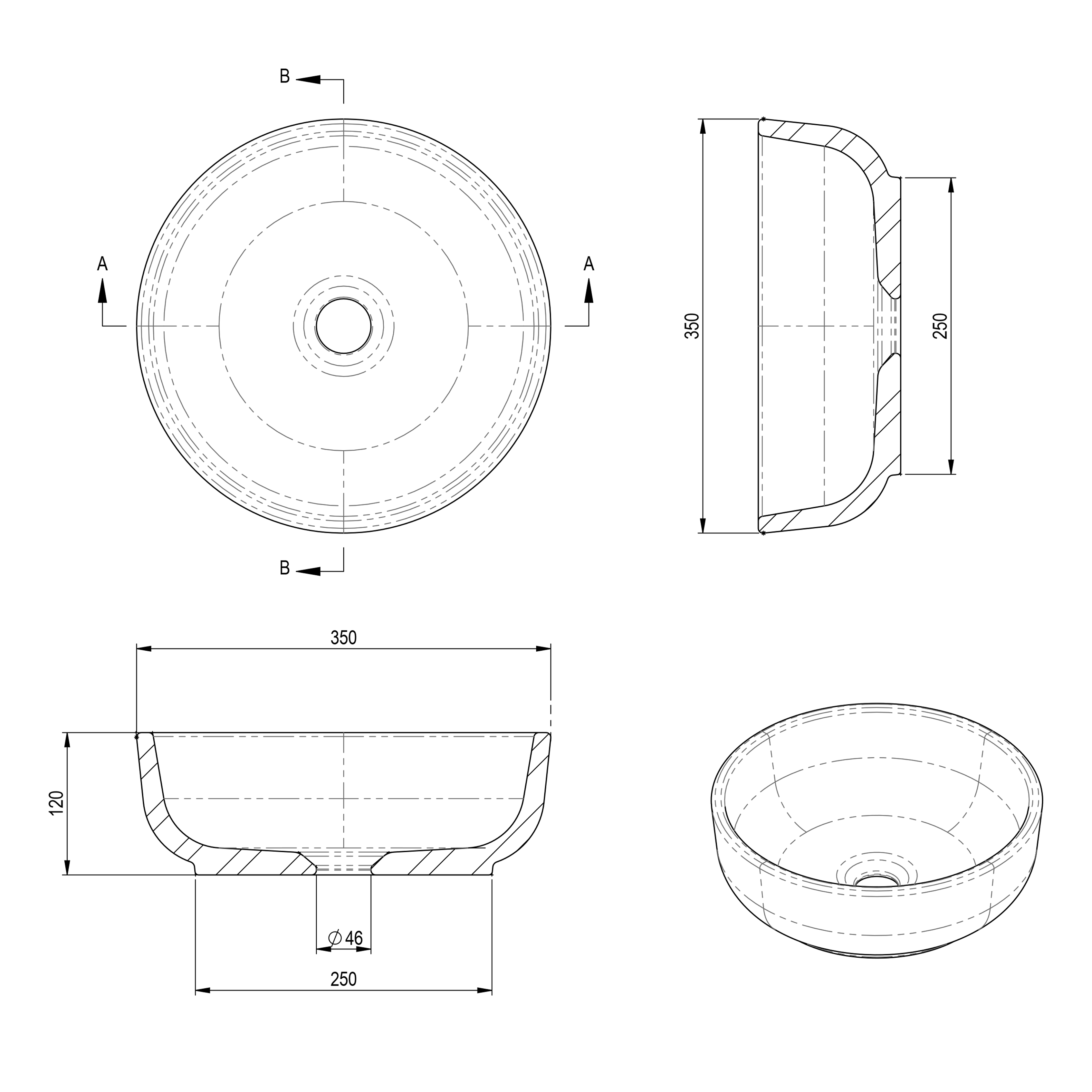 Spring Hill Designs Elios Circular Above Counter Concrete Basin White Terrazzo Black Aggregate