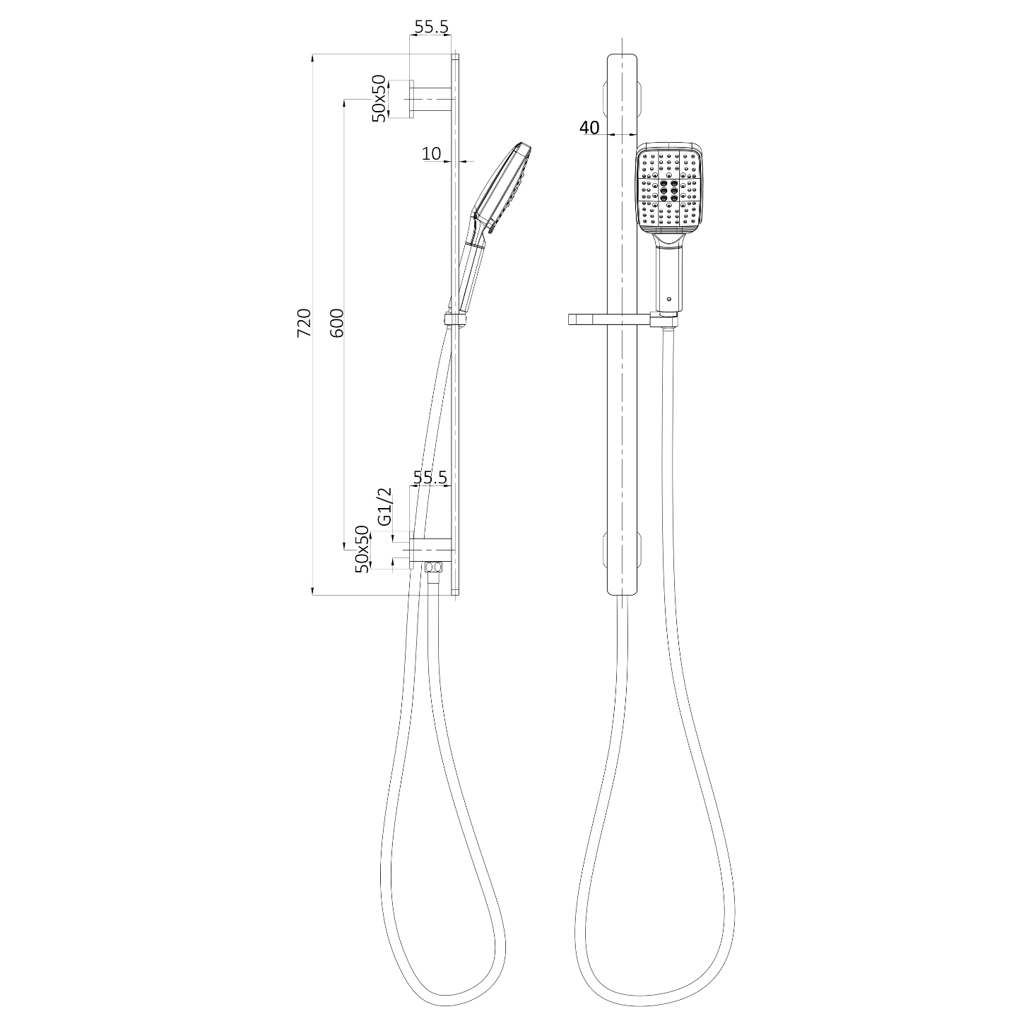 Ikon Seto Sliding Shower Rail with Integrated Water Inlet