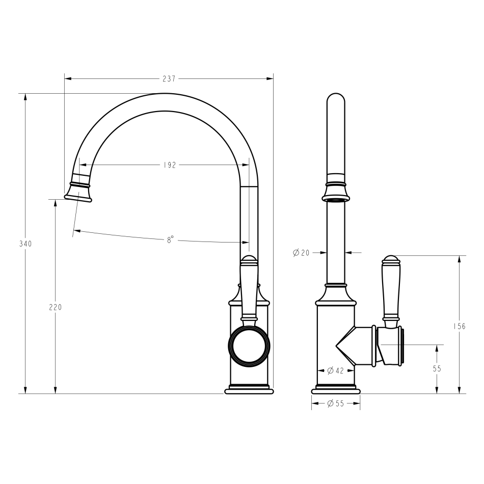 Ikon Clasico Gooseneck Sink Mixer Brushed Nickel