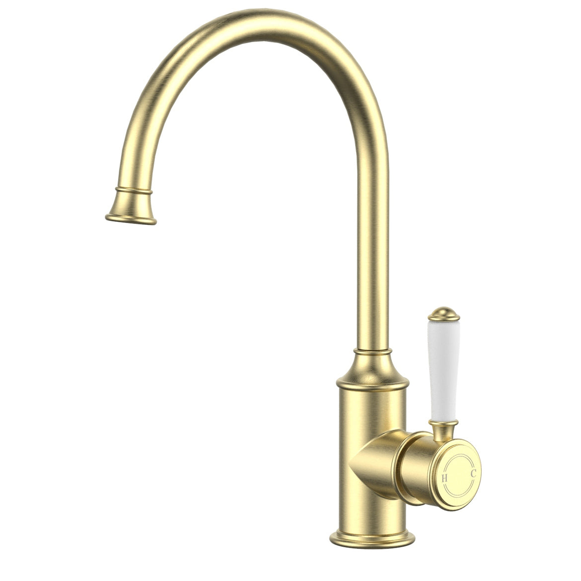 Ikon Clasico Gooseneck Sink Mixer Ceramic Handle Brushed Gold