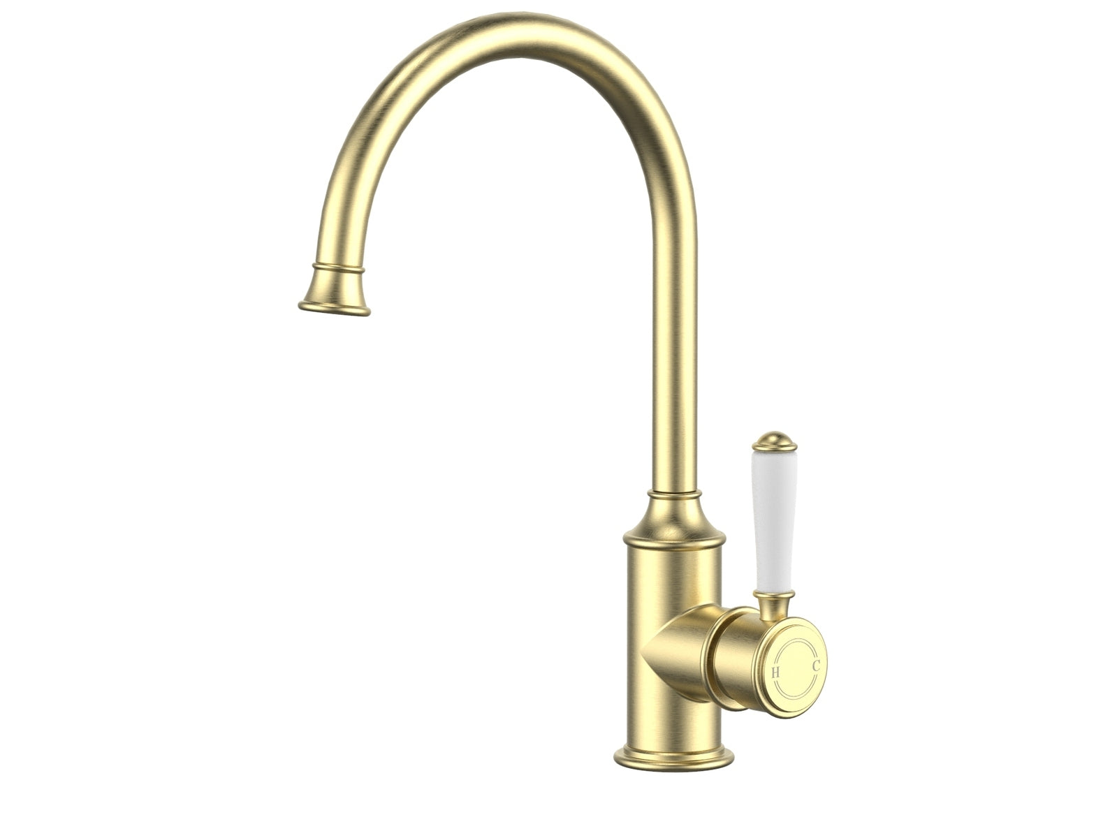 Ikon Clasico Gooseneck Sink Mixer Ceramic Handle Brushed Gold