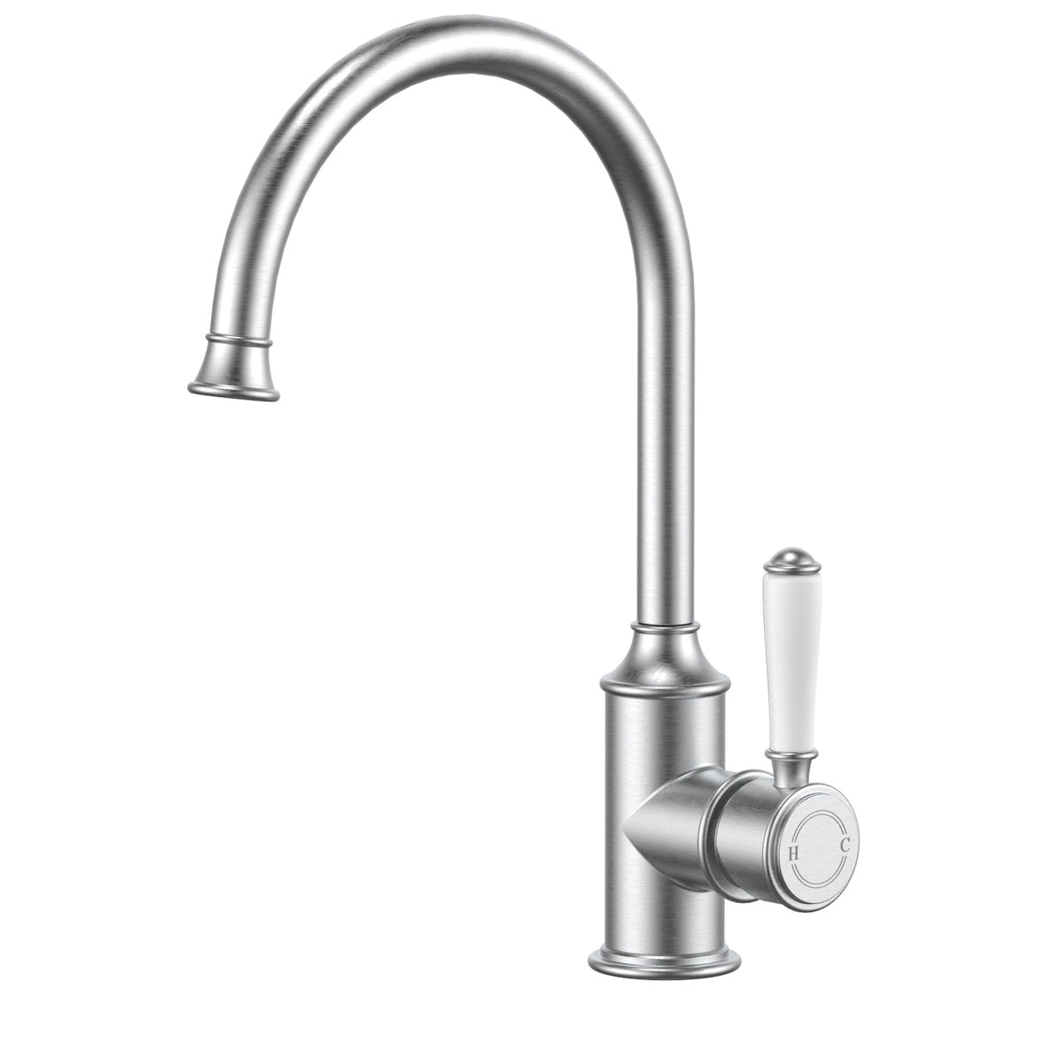 Ikon Clasico Gooseneck Sink Mixer Ceramic Handle Brushed Nickel