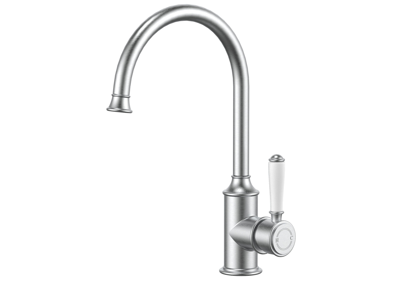 Ikon Clasico Gooseneck Sink Mixer Ceramic Handle Brushed Nickel