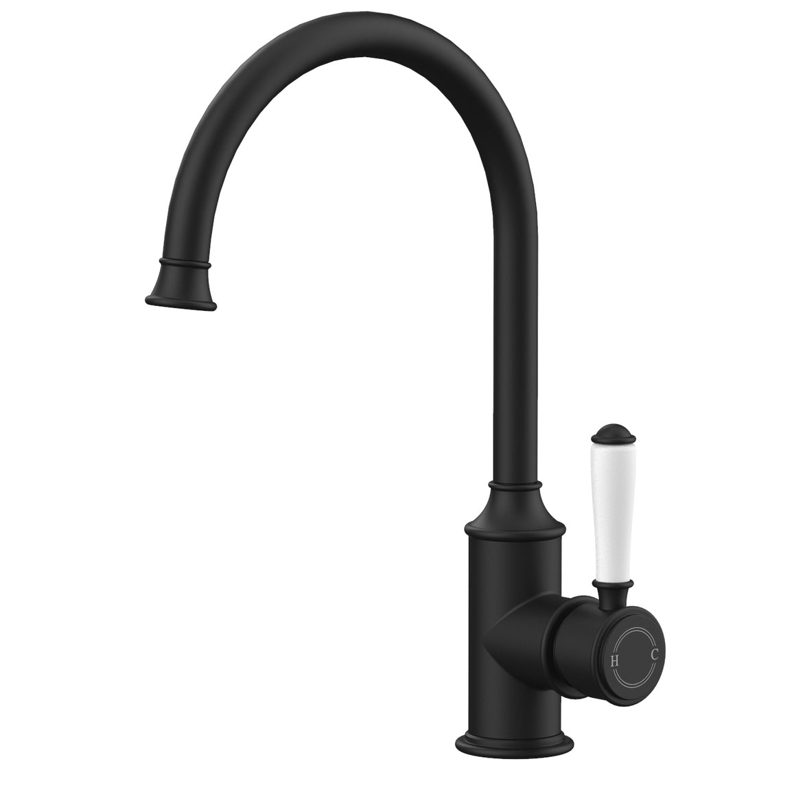 Ikon Clasico Gooseneck Sink Mixer Ceramic Handle Matte Black