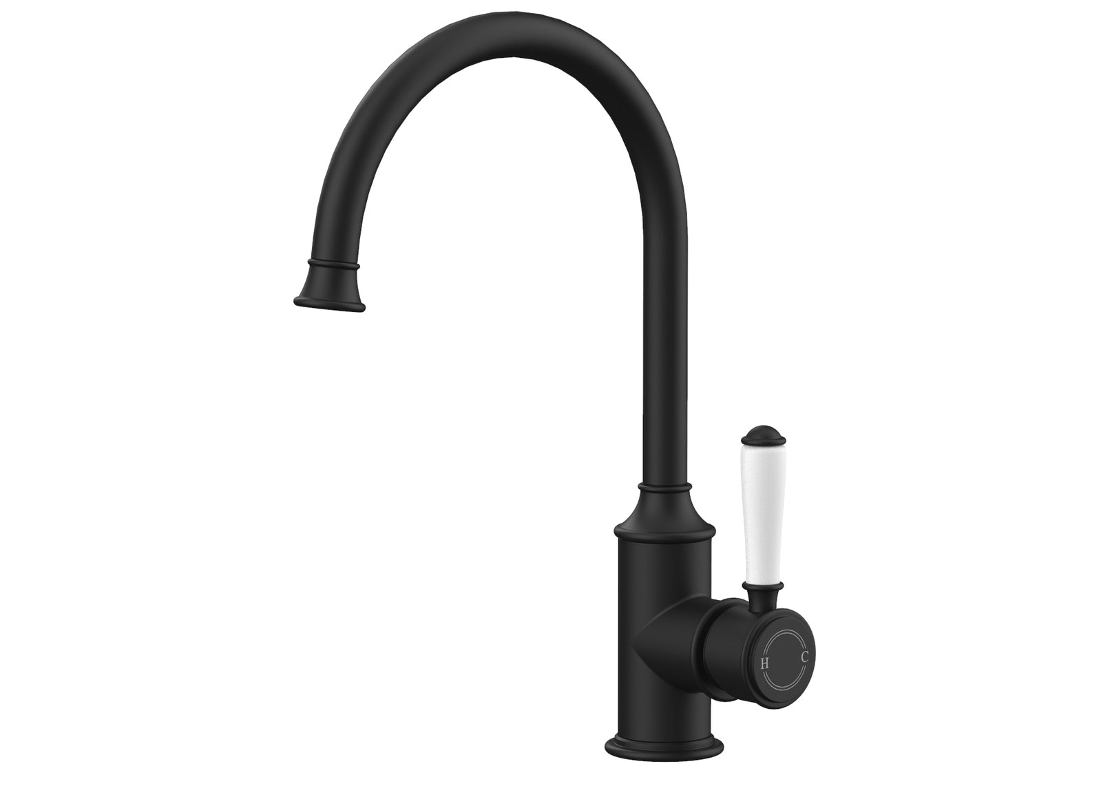 Ikon Clasico Gooseneck Sink Mixer Ceramic Handle Matte Black