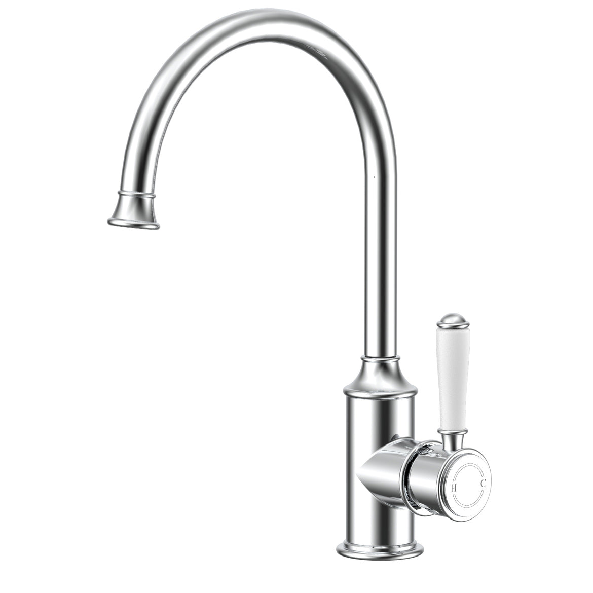 Ikon Clasico Gooseneck Sink Mixer Ceramic Handle Chrome