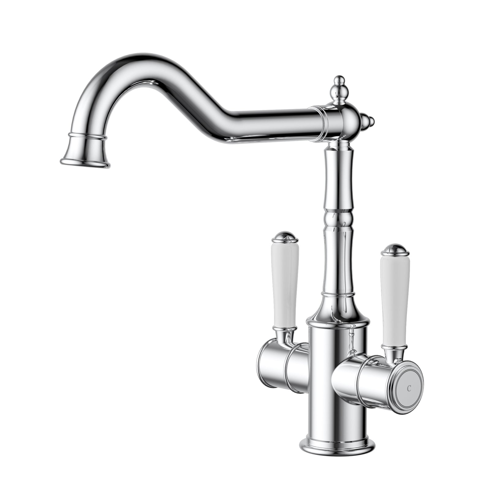 Ikon Clasico Twin Handle Gooseneck Sink Mixer Ceramic Handle Chrome