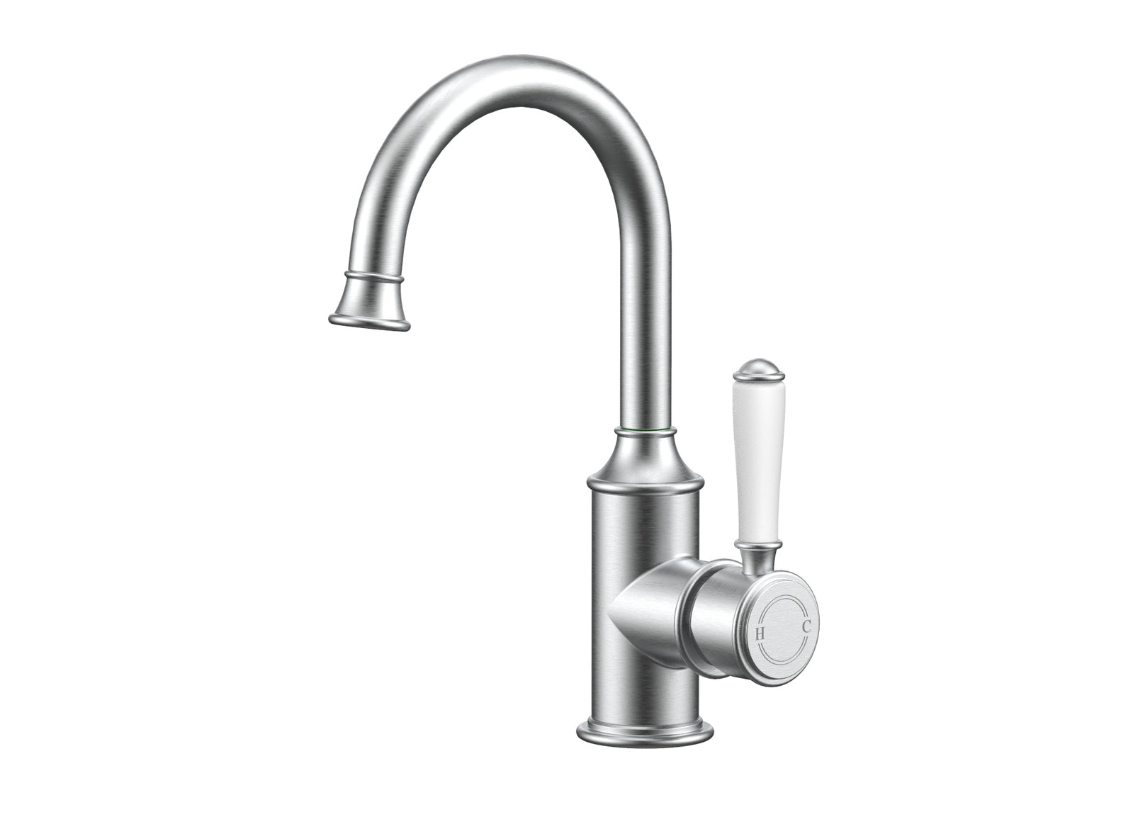 Ikon Clasico Gooseneck Basin Mixer Ceramic Handle Brushed Nickel