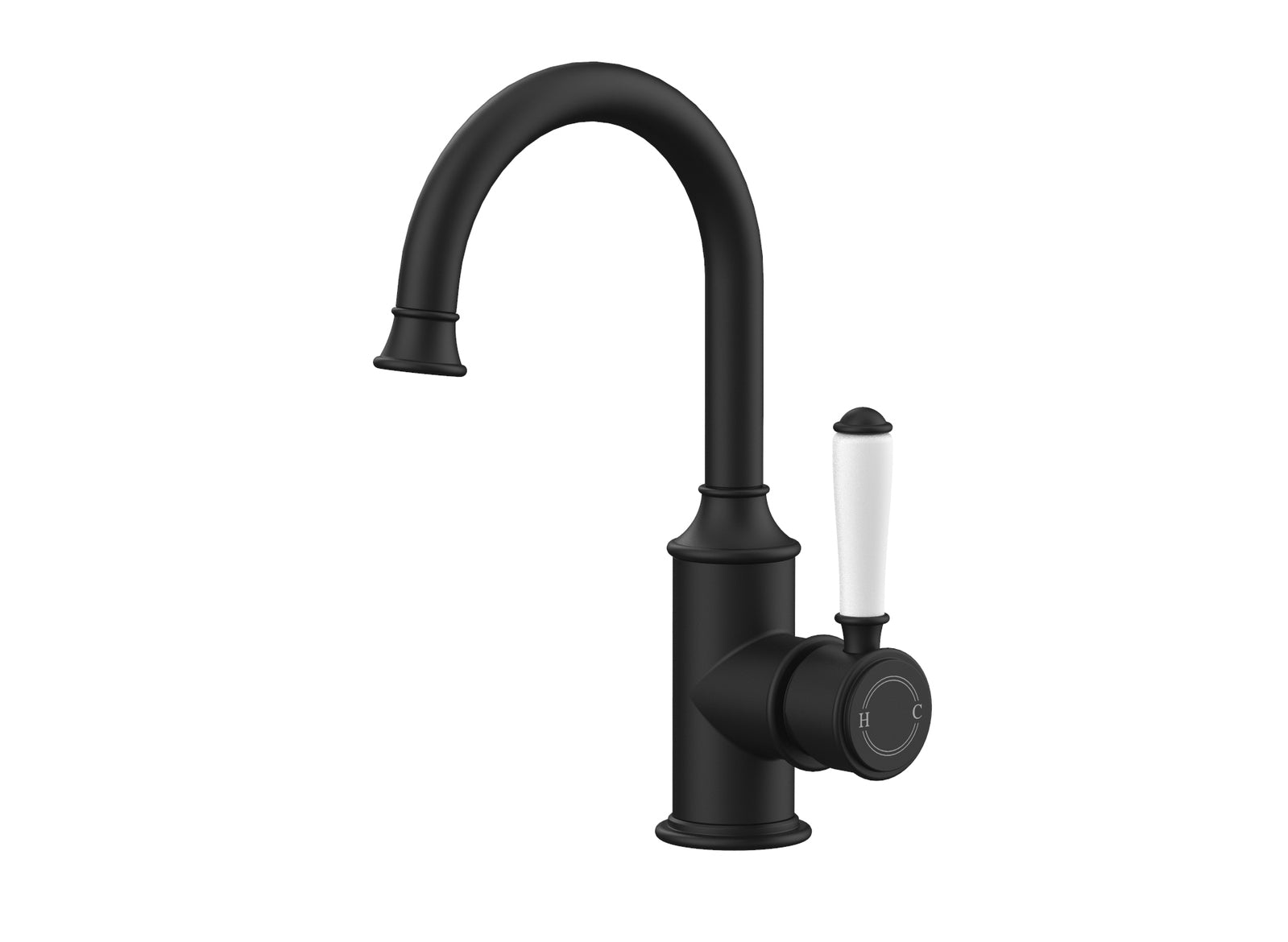 Ikon Clasico Gooseneck Basin Mixer Ceramic Handle Matte Black