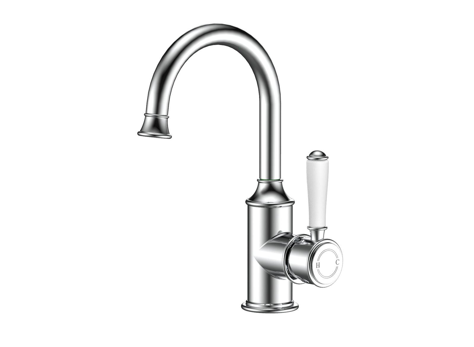 Ikon Clasico Gooseneck Basin Mixer Ceramic Handle Chrome