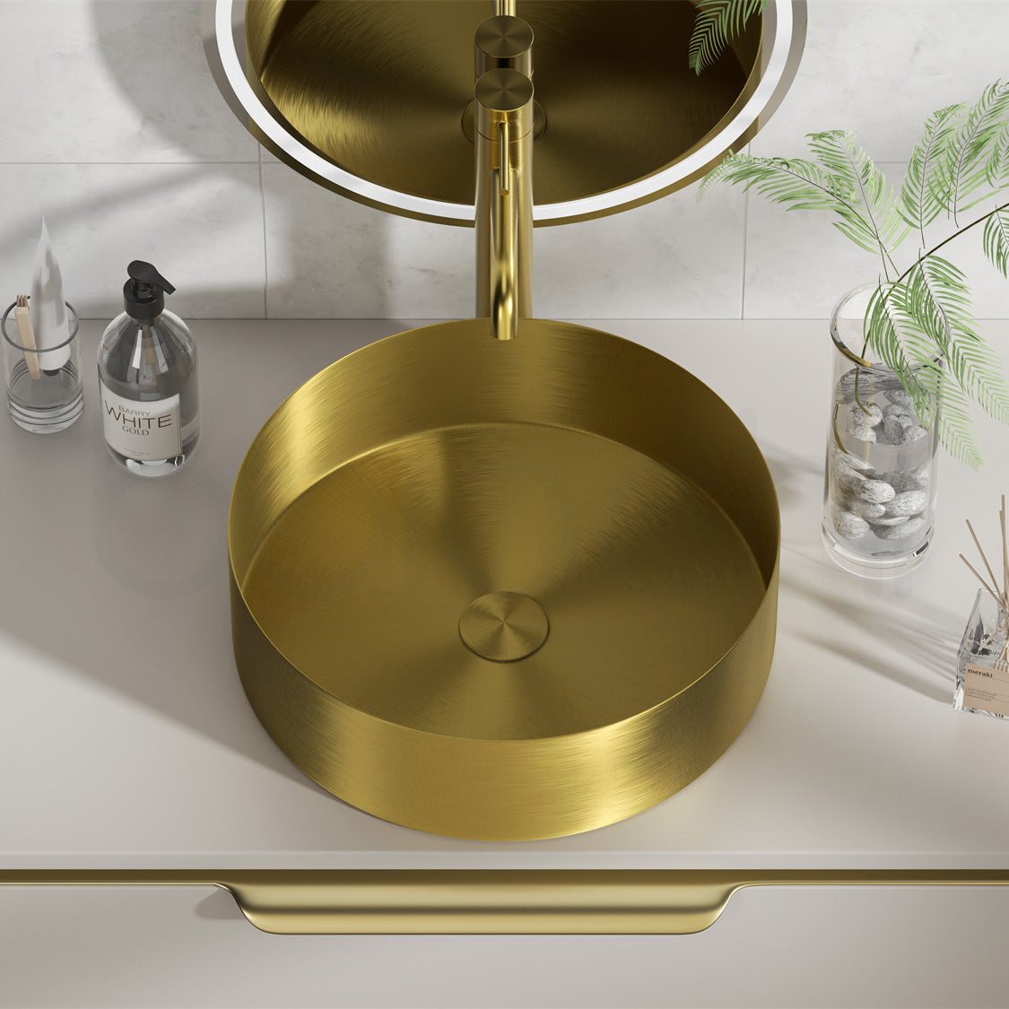 Baiachi 380mm Stainless Steel Brushed Gold Above Counter Top Basin