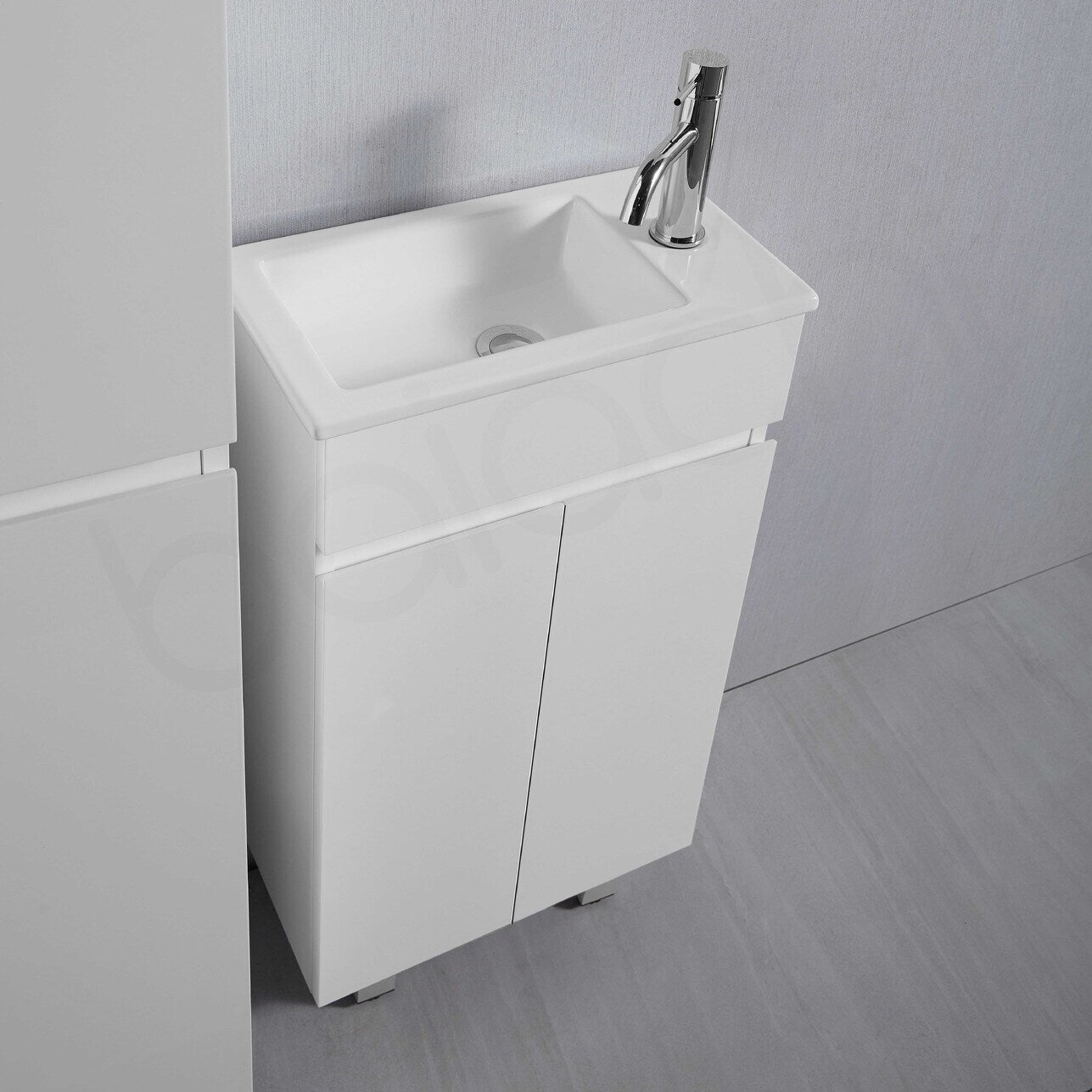 Jasmin 465mm Slim Line Narrow PVC Water Proof Bathroom Vanity Cabinet With Ceramic Basin