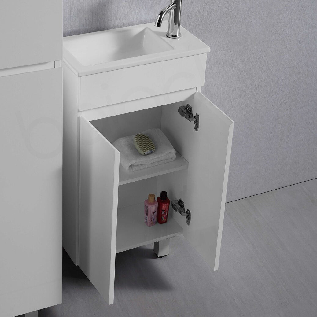 Jasmin 465mm Slim Line Narrow PVC Water Proof Bathroom Vanity Cabinet With Ceramic Basin