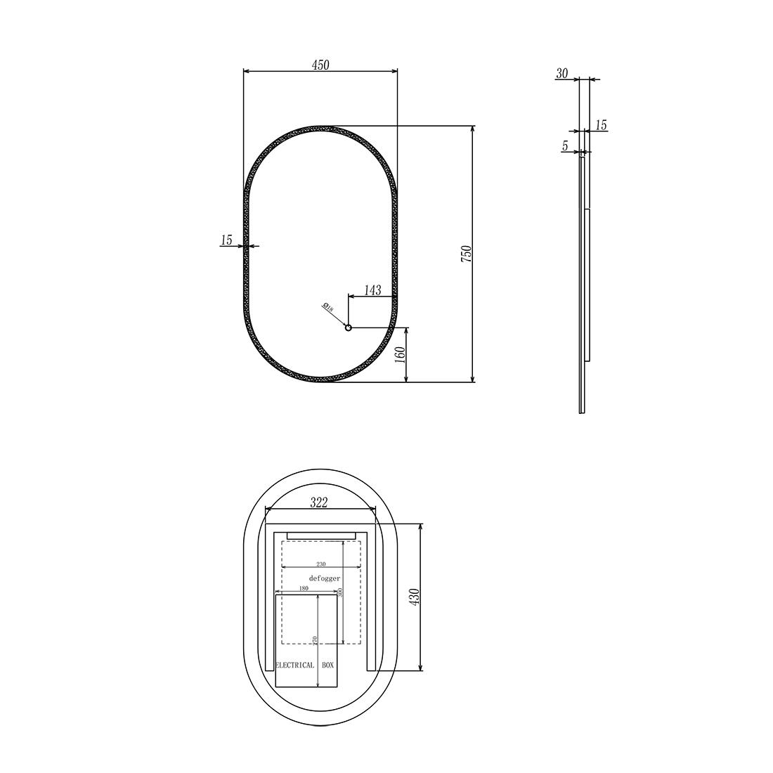 LED Mirror 450x750mm