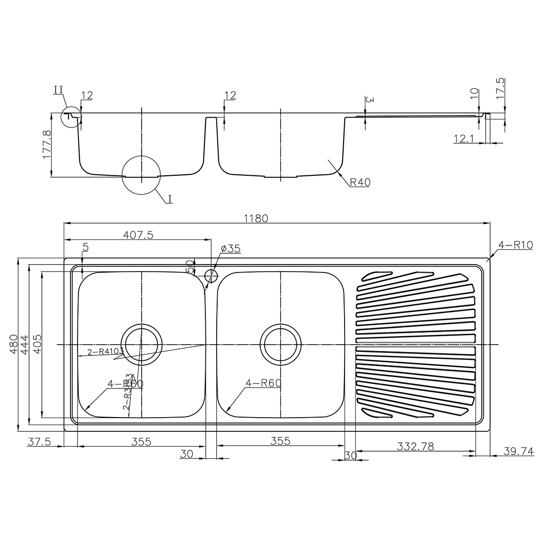 Otus Double Left Hand Bowl & Single Drainer Kitchen Sink