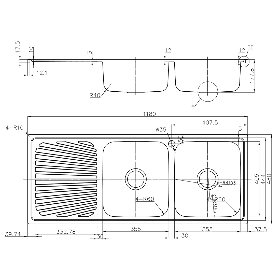 Otus Double Right Hand Bowl & Single Drainer Kitchen Sink