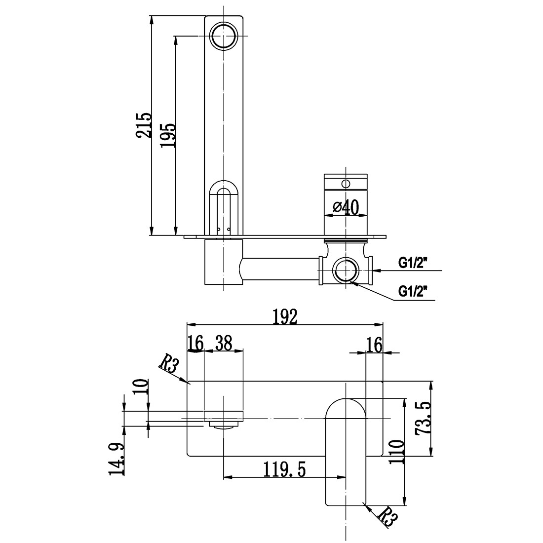 Ruki Wall Mixer With Spout Brushed Nickel