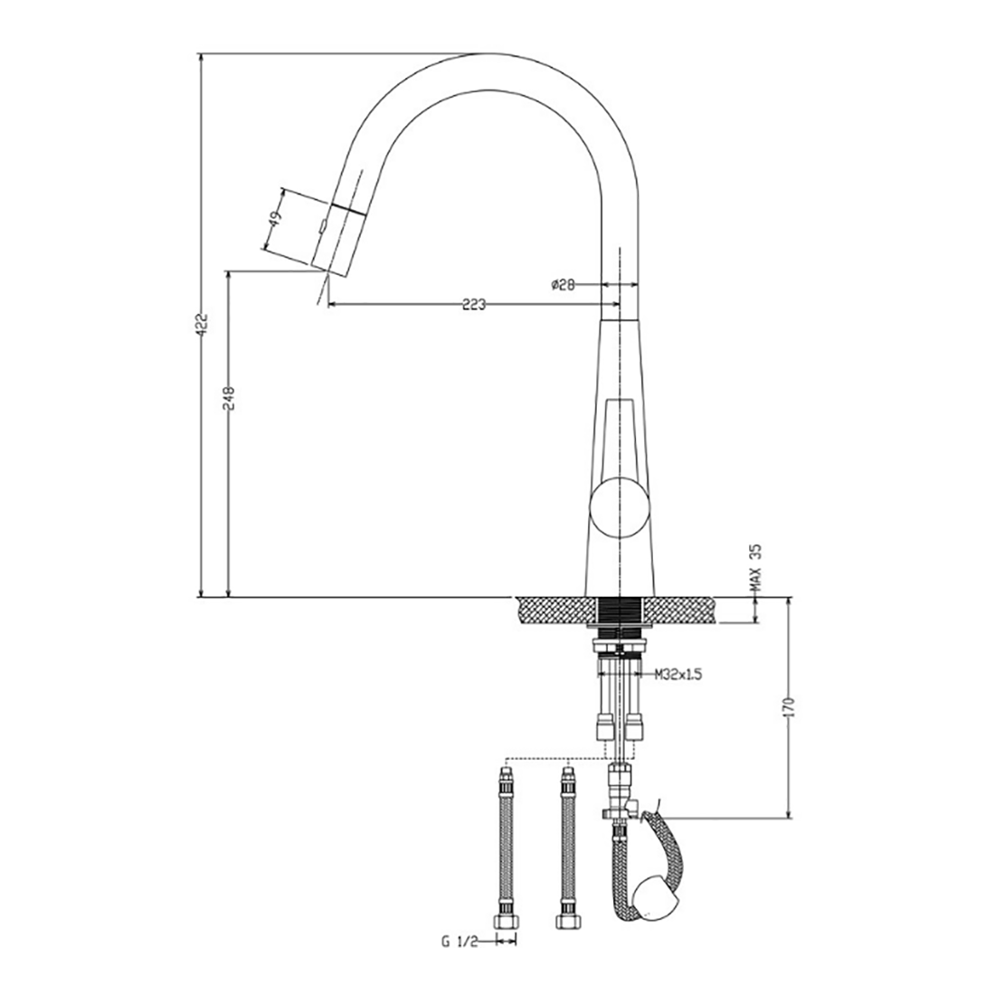 Otus Lux Pull-Out Kitchen And Laundry Sink Mixer Brushed Gold