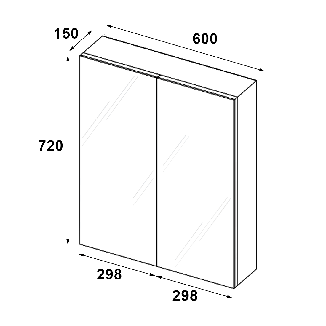 600mmx720mm Bathroom Vanity Mirror Cabinet Shaving Storage 8mm Glass Shelf Pemc