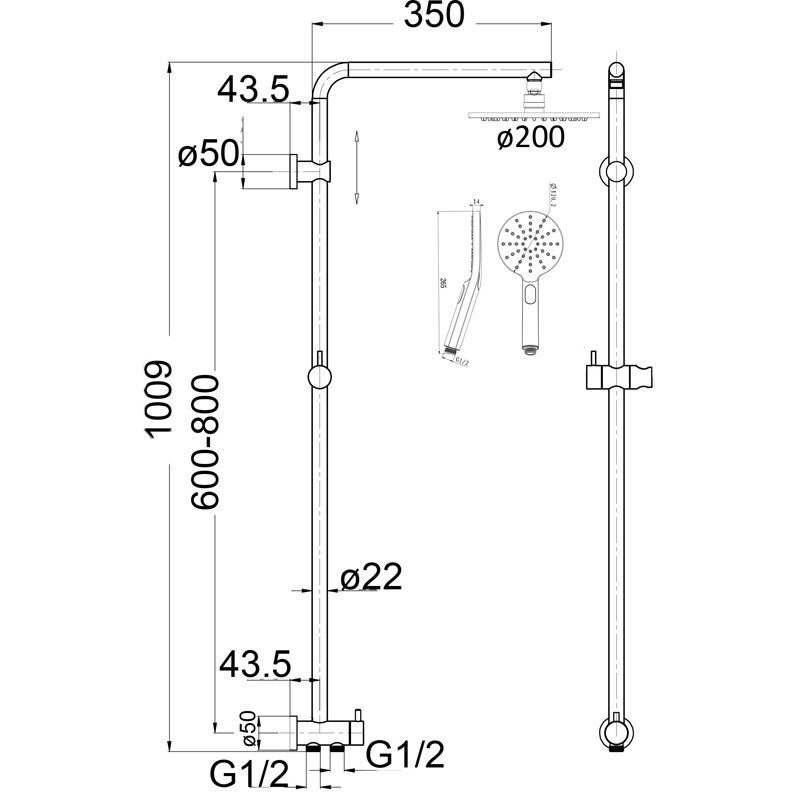 Cora Round Multi Function Double Hose Shower Set Chrome