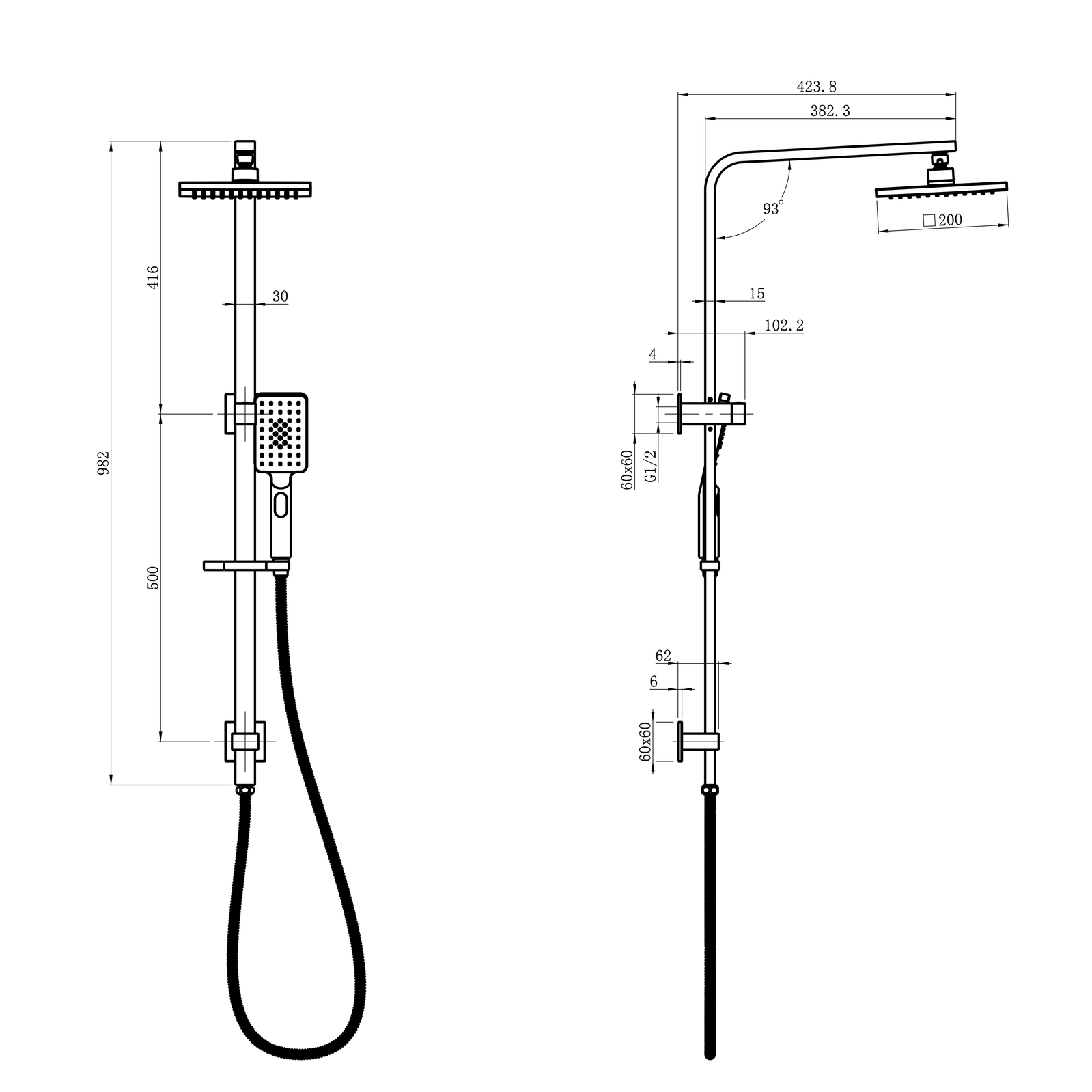 Eden Square Multi Function Shower Combo Matte Black