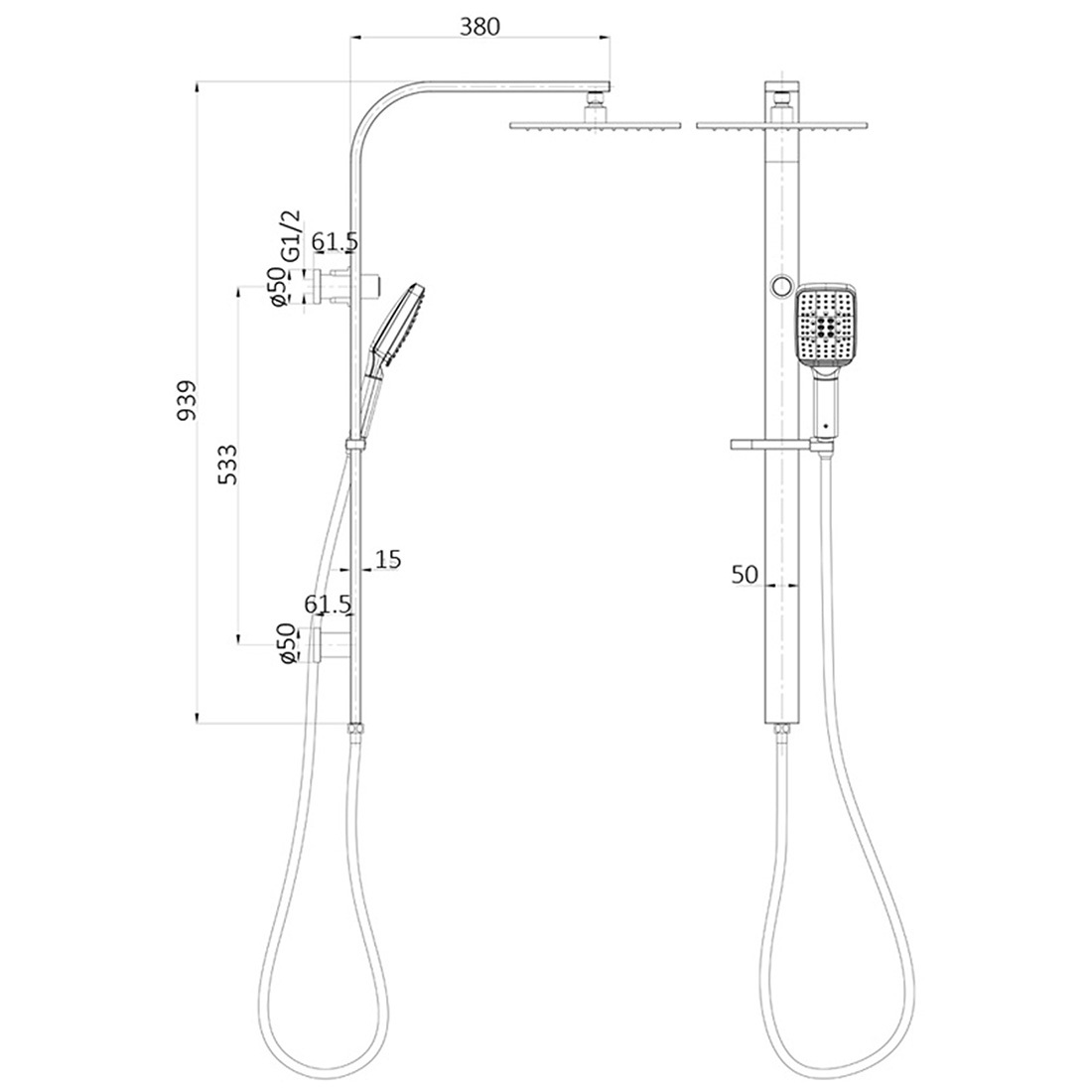 Sando Square Multi Function Shower Combo Chrome