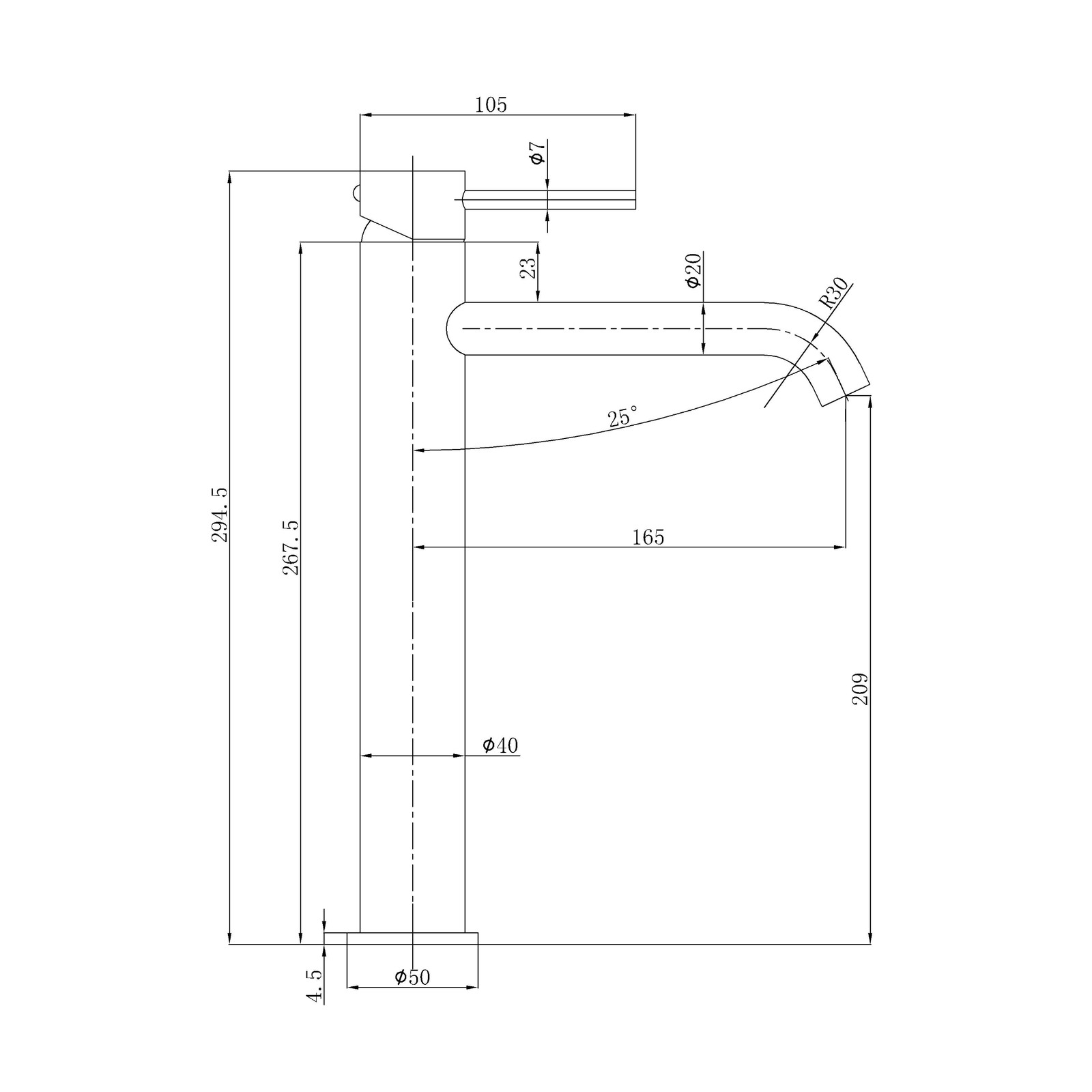 Otus Slimline SS Highrise Basin Mixer Gun Metal