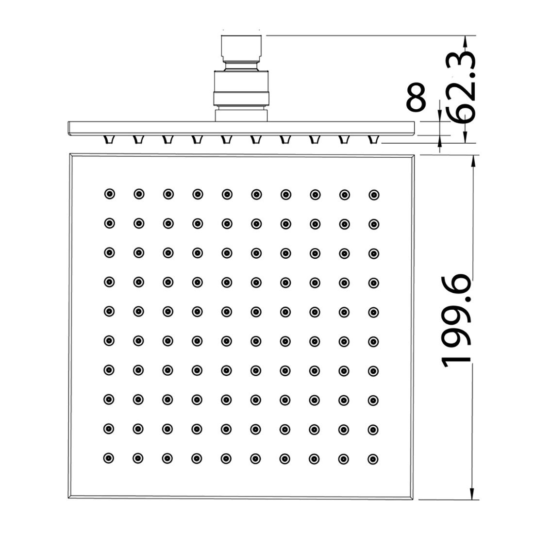 Eden Square Shower Head 200mm Brushed Nickel