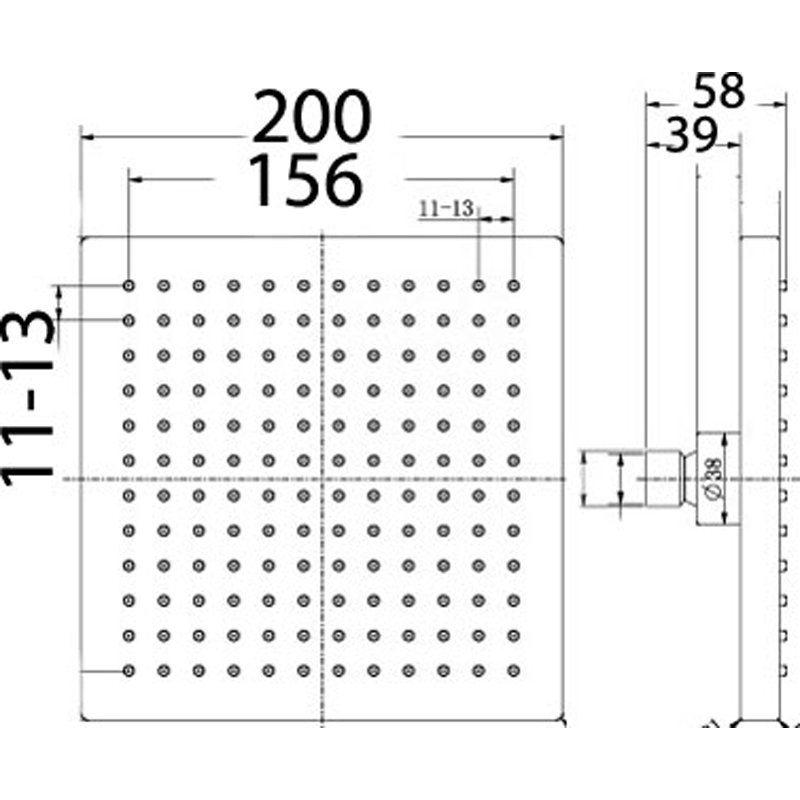 Rosa Square Overhead Shower 200mm