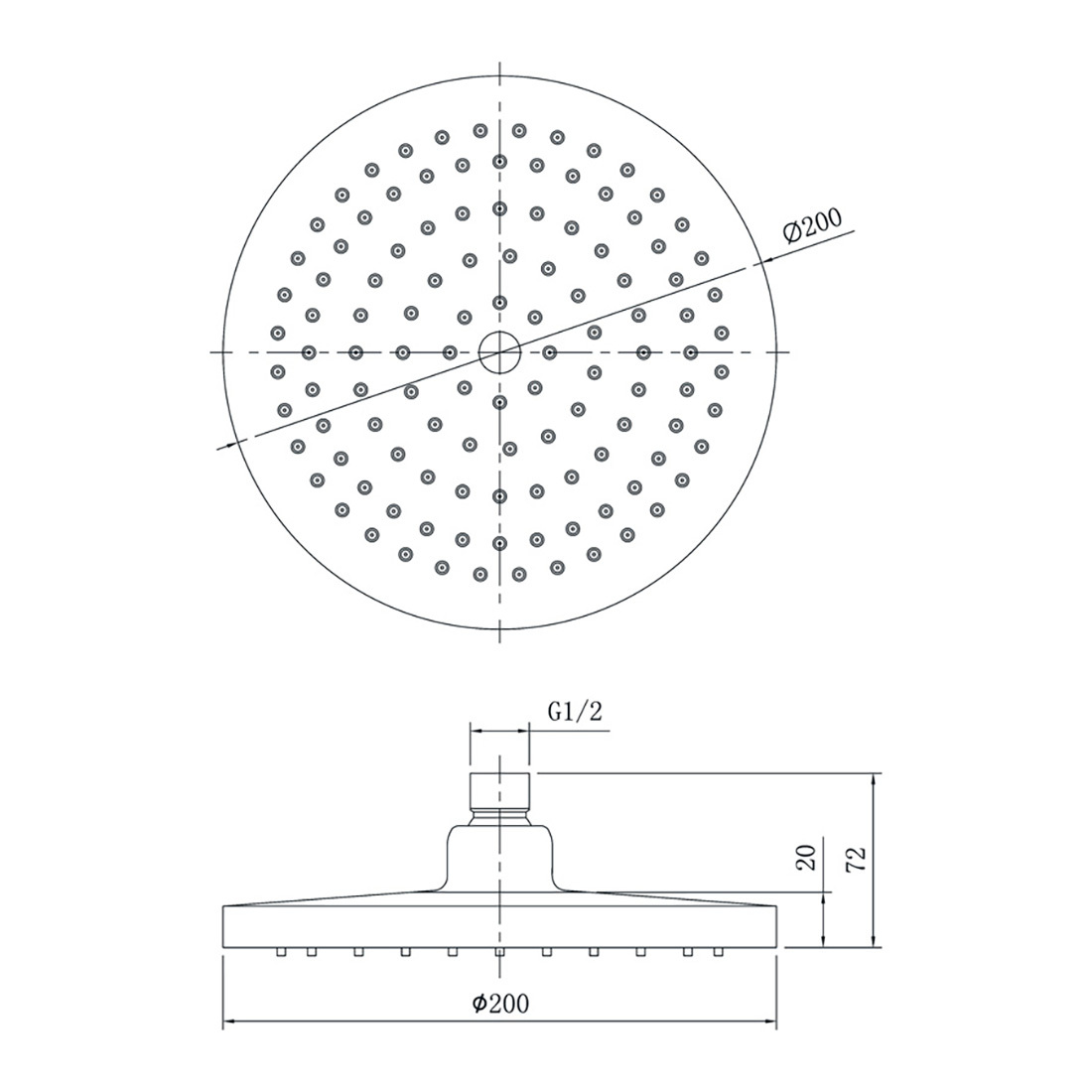 Otus Round Shower Head 200mm Chrome