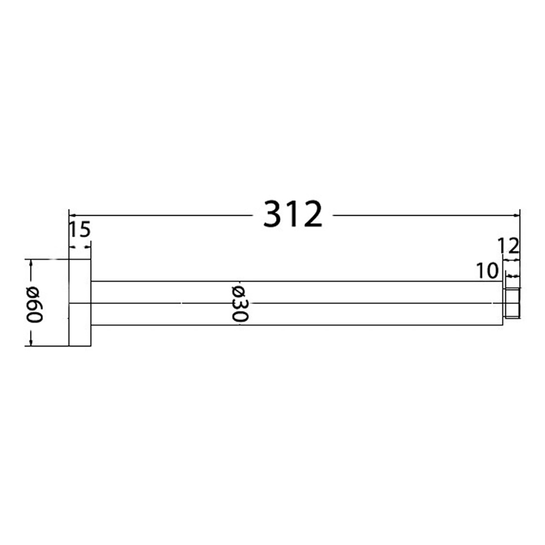 Round Ceiling Shower Arm 300mm Brushed Nickel