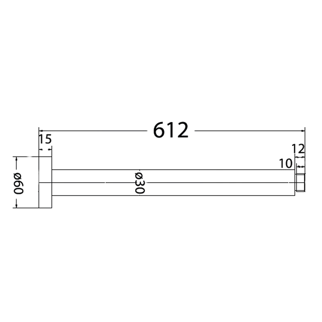 Round Ceiling Shower Arm 600mm Chrome