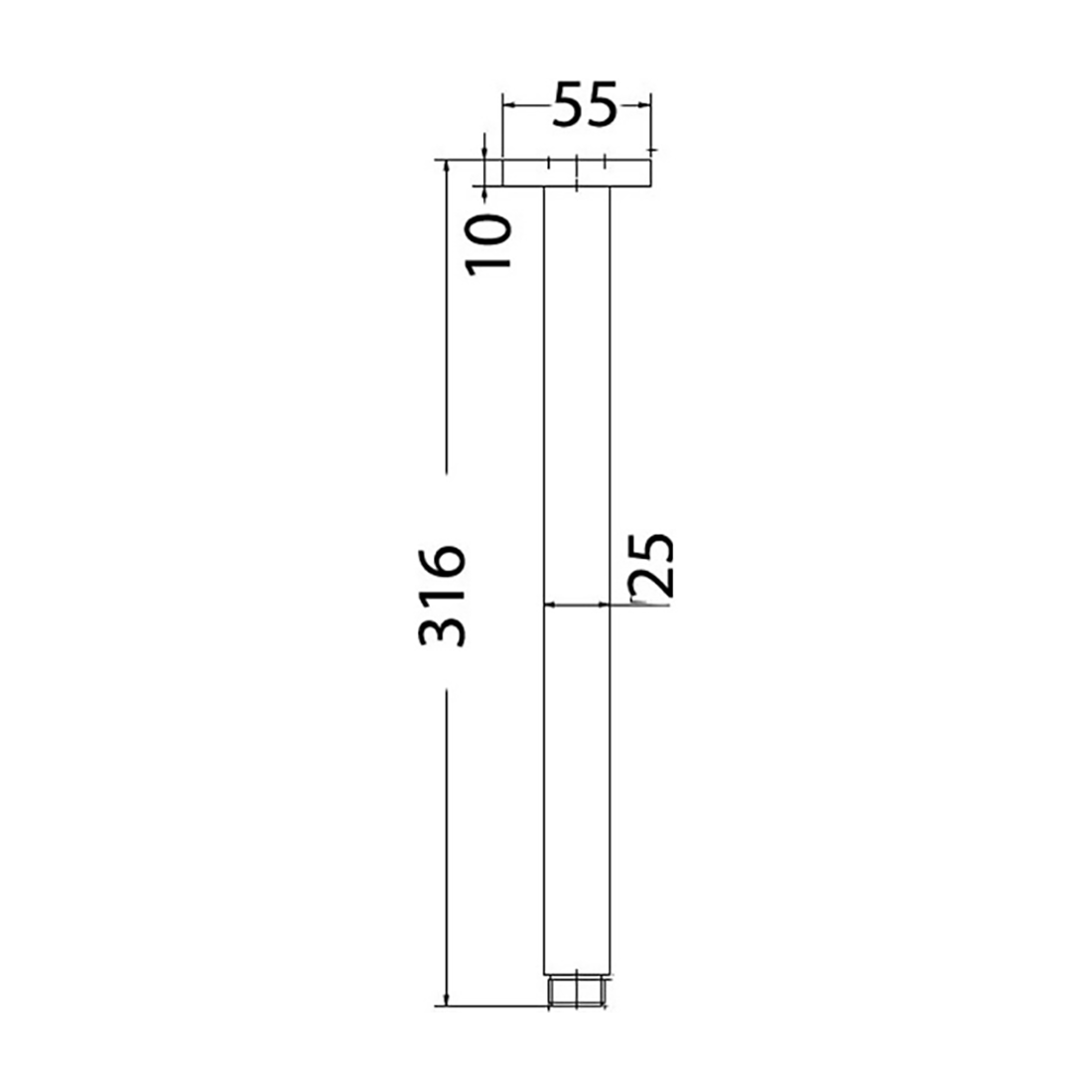 Square Ceiling Shower Arm 310mm Brushed Gold