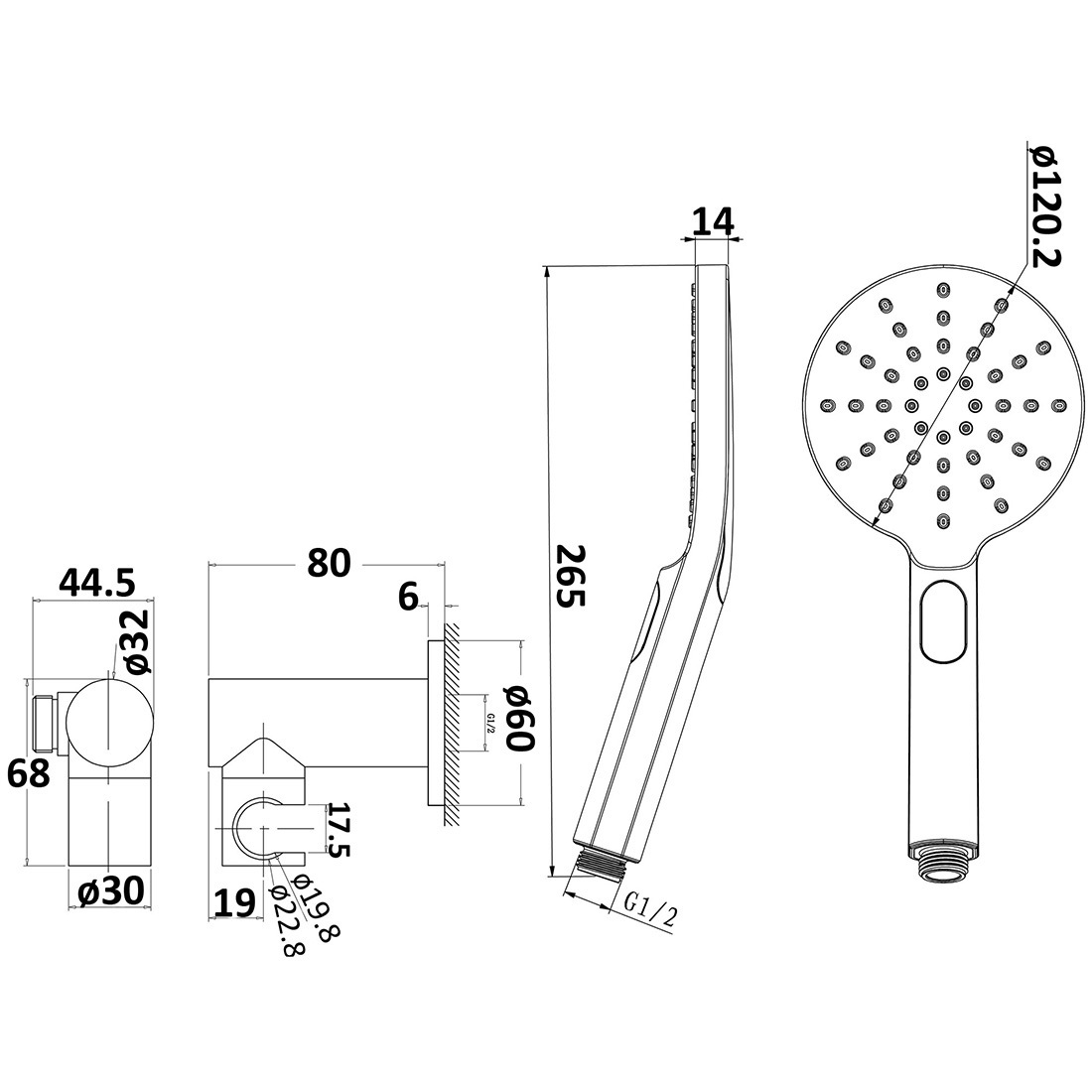 Cora Round Hand Shower On Wall Outlet Bracket Brushed Nickel