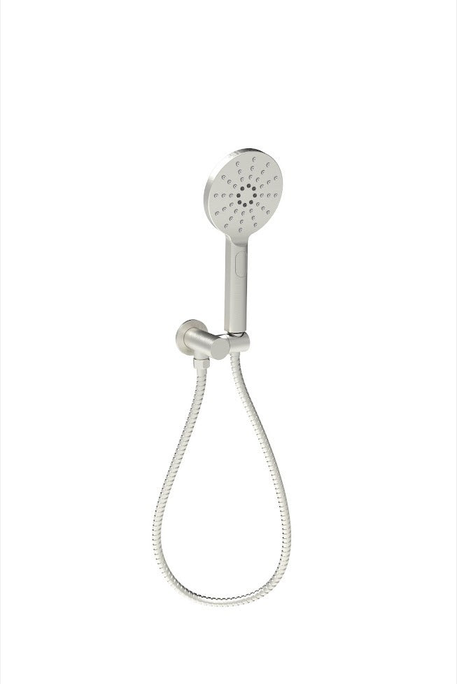 Cora Round Hand Shower On Wall Outlet Bracket Brushed Nickel