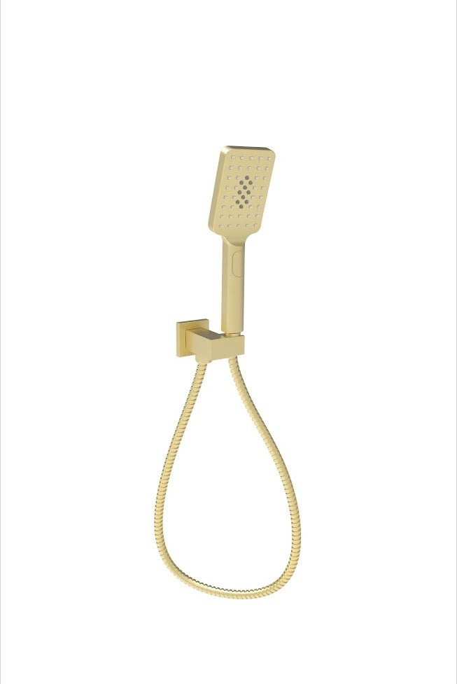 Eden Square Hand Shower On Wall Outlet Bracket Brushed Gold