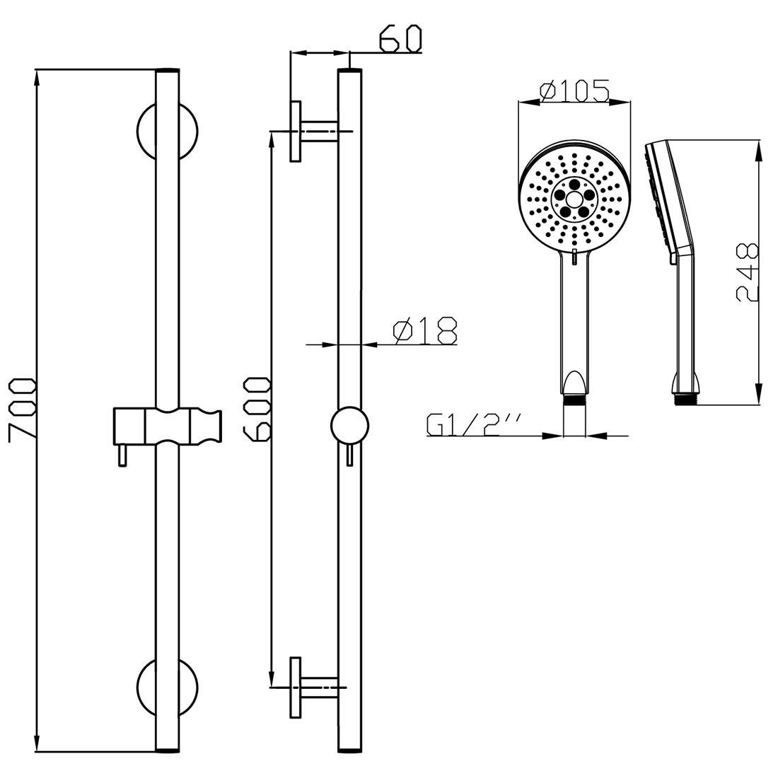 Otus Round Sliding Shower Set Matte Black