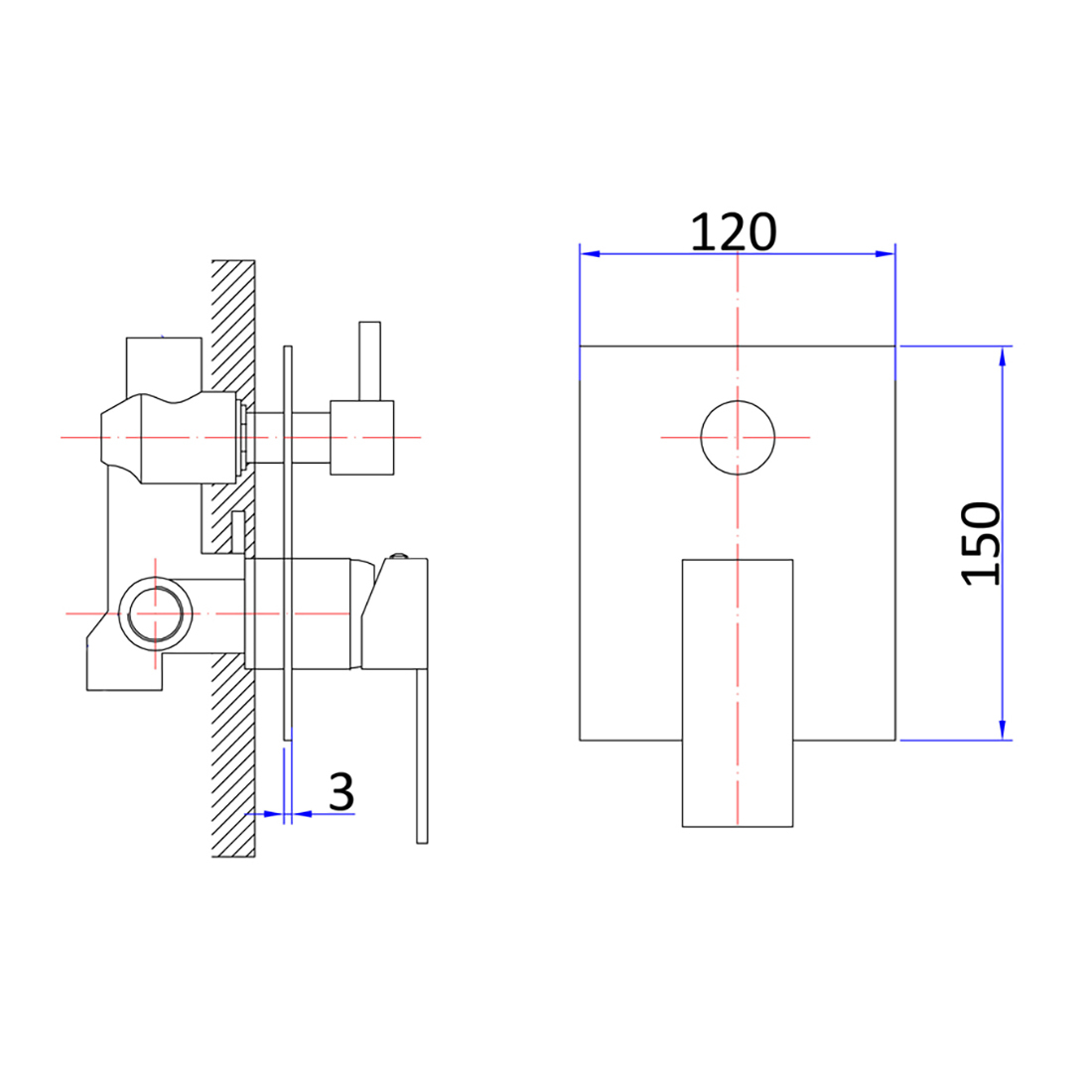 Rosa Wall Mixer With Diverter Matte Black