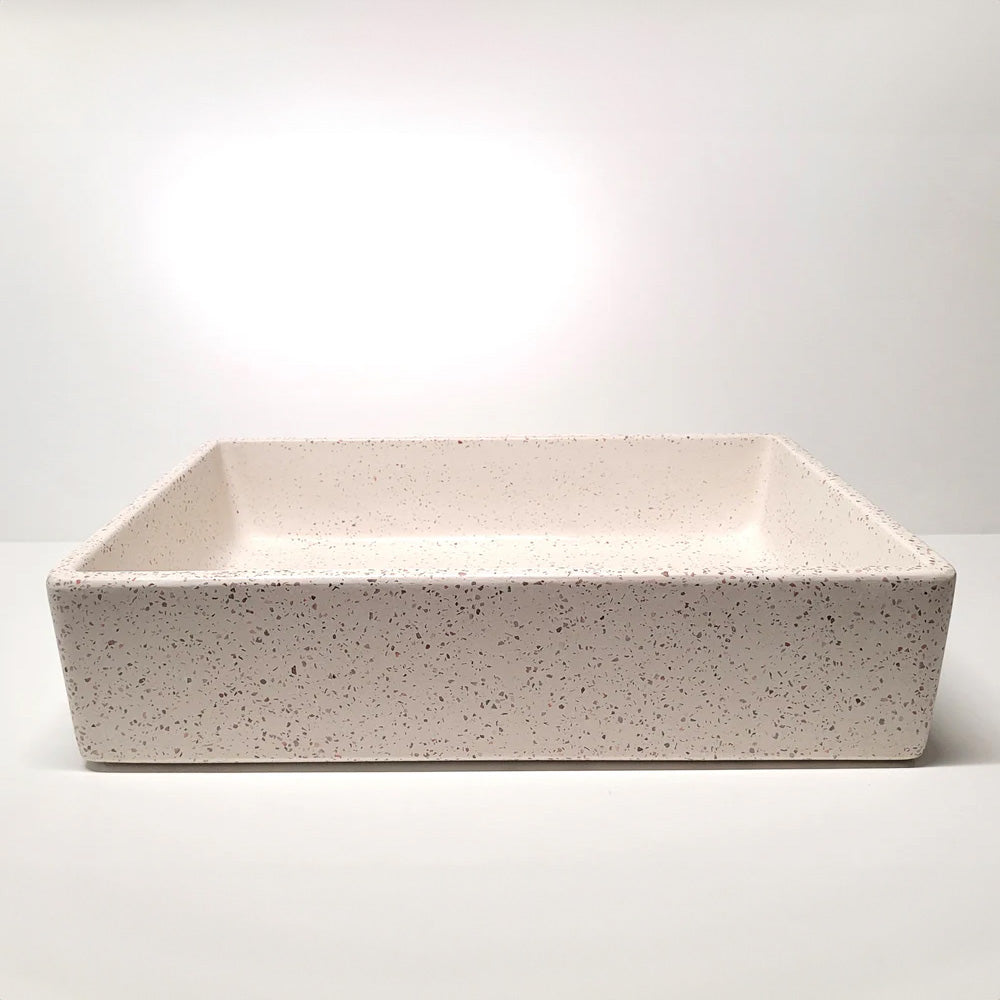 Spring Hill Designs Aila Rectangular Above Counter Concrete Basin White Terrazzo Pink Aggregate