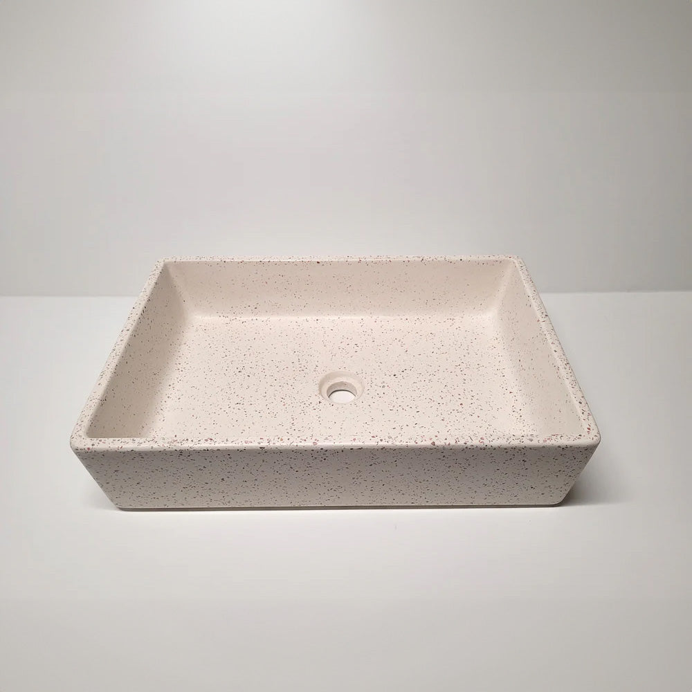 Spring Hill Designs Aila Rectangular Above Counter Concrete Basin White Terrazzo Pink Aggregate