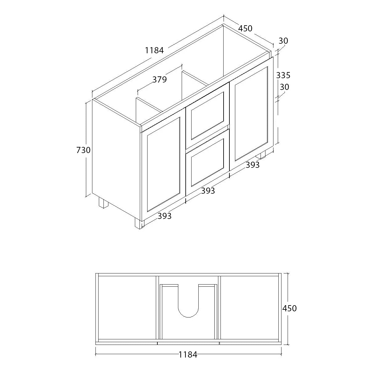 Shaker 1200mm PVC Bathroom Vanity Cabinet