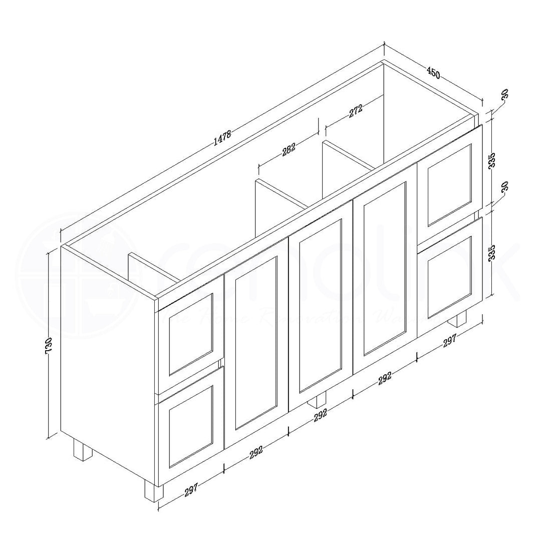 Shaker 1500mm PVC Bathroom Vanity Cabinet